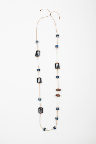 COLLAR LARGO CERÁMICA NUDOS AZUL
