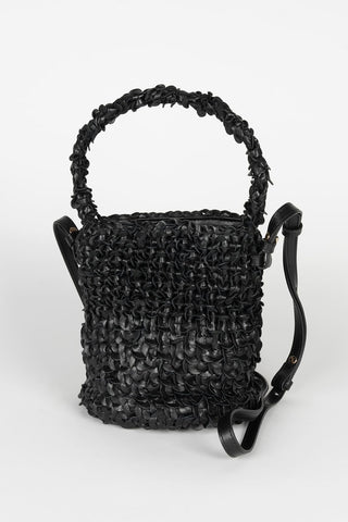 BOLSO COTTA BOMBONERA PIEL TRENZADO NEGRO