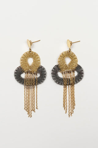 Pendientes malla Xirel bicolor con flecos