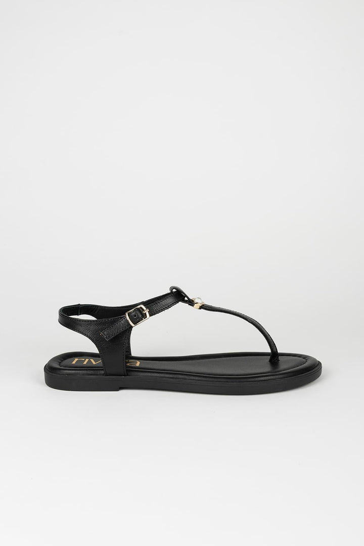 Thalira black leather sandal
