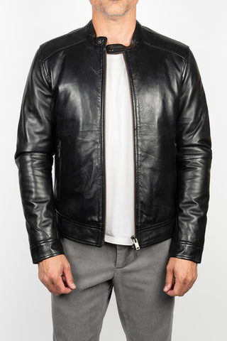 Lorian Black Leather Bomber Jacket
