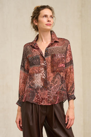 Camisa Regina estampada bordeaux
