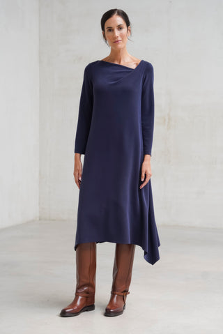VESTIDO ESCOTE ASIMÉTRICO MARINO