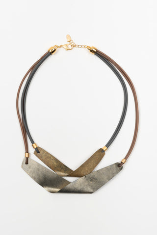 COLLAR CORTO FL PRIVATE DOS CUERDAS CINTAS RÍGIDAS ORO Y GRIS