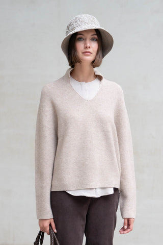 JERSEY LANA Y CASHMERE CUELLO SUBIDO TOSTADO