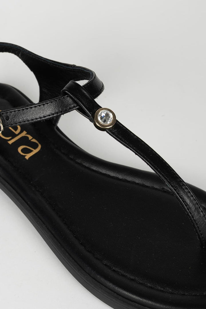 Thalira black leather sandal