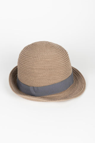 Beige Caena hat with gray ribbon