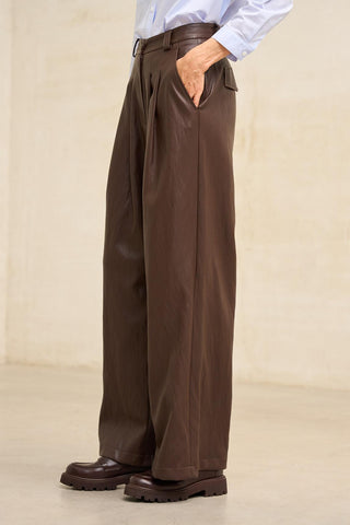 Numa chocolate brown vegan leather trousers