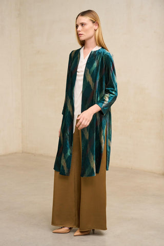 Elsuria Printed Velvet Long Blazer
