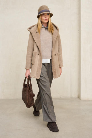 Beige Caena hat with gray ribbon